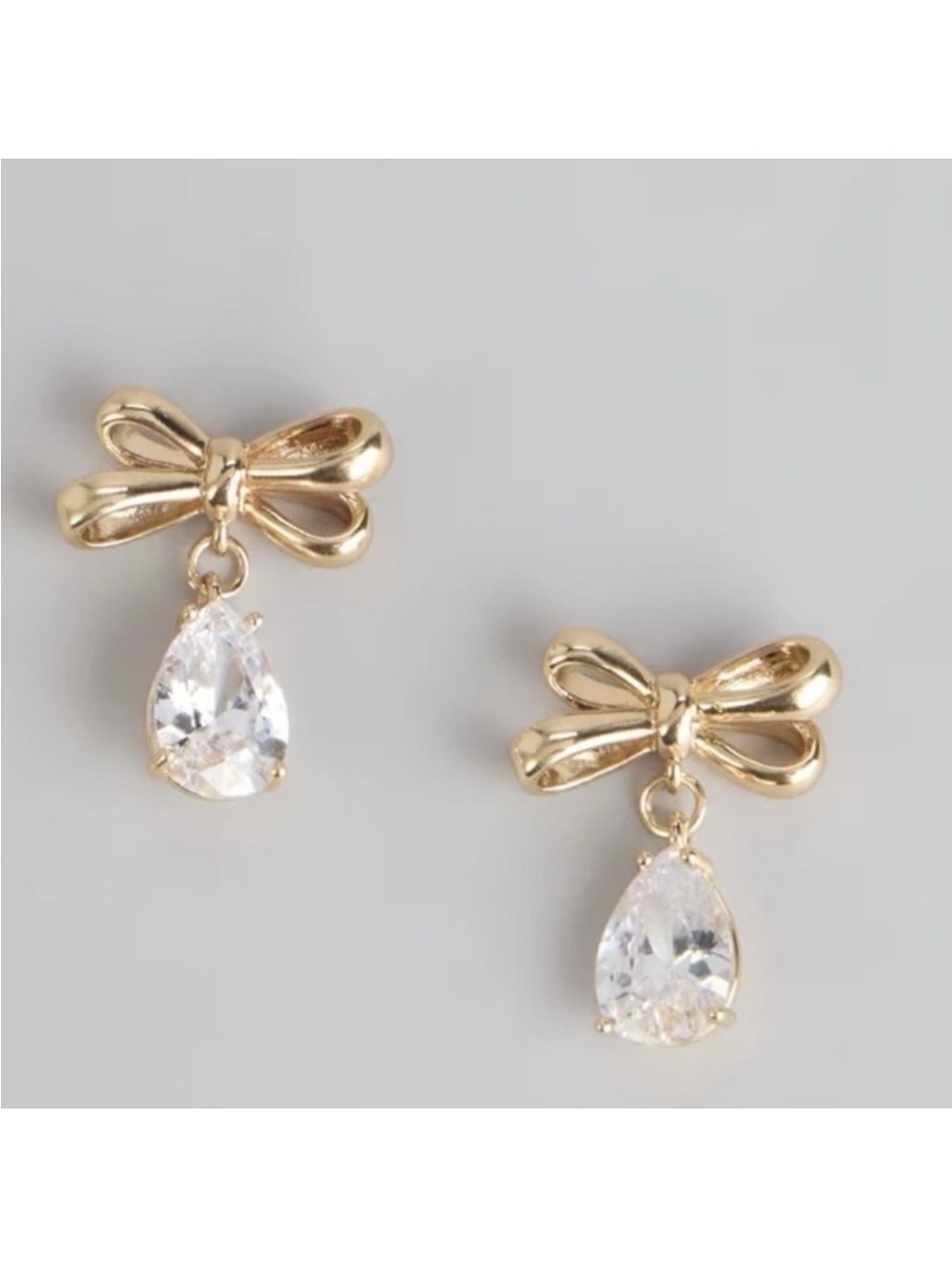 House of Harlow 1960 Gold Bow Earrings with CZ Teardrop Crystal Dangles